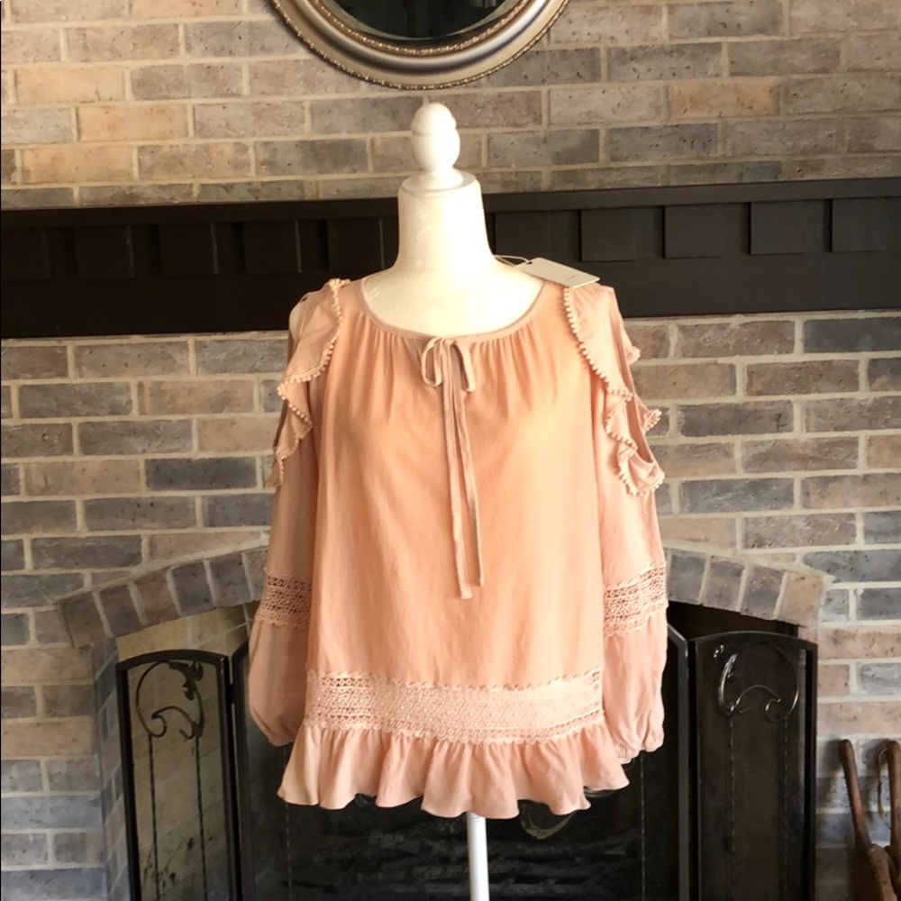 LUME Pink long sleeve lacy blouse size medium